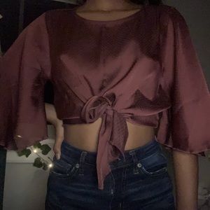 Forever 21 pink satin tie up blouse